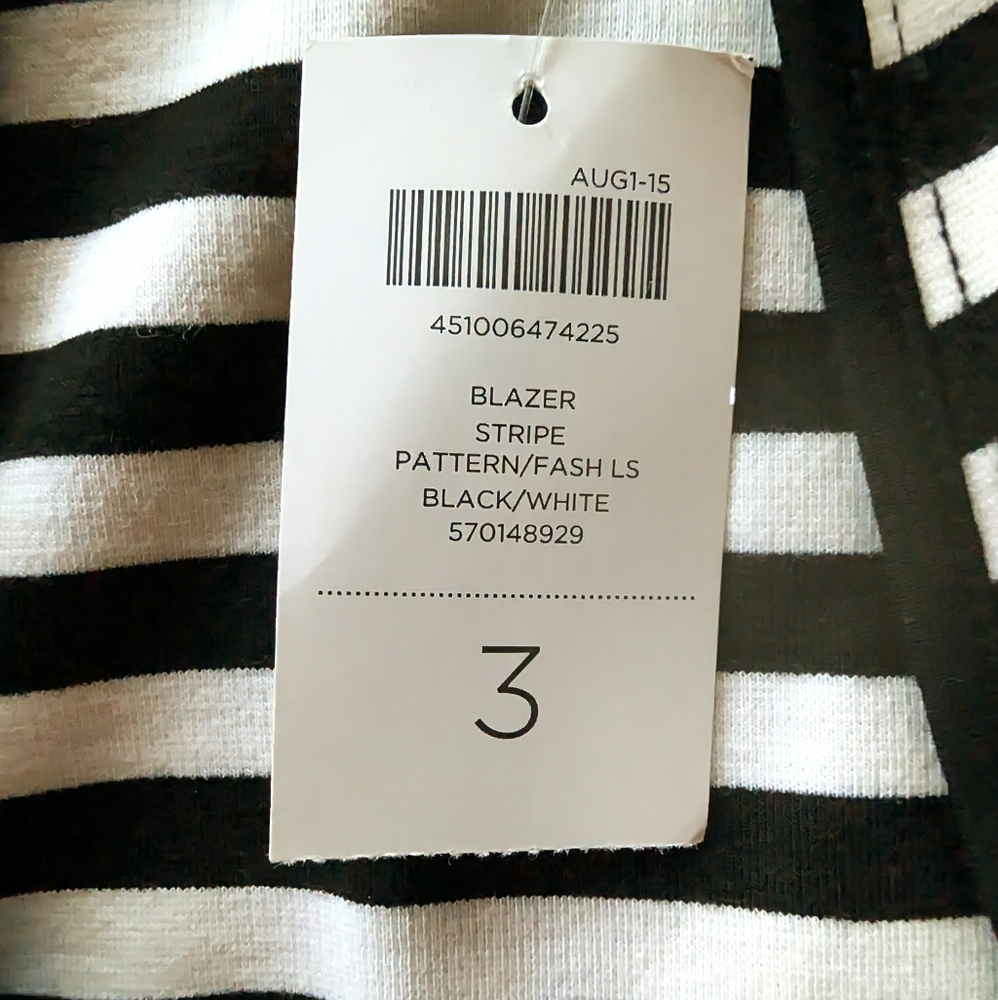 CHICO’s Blazer - B/W Striped - Sz 3 or XL - NWT - Picture 13 of 14